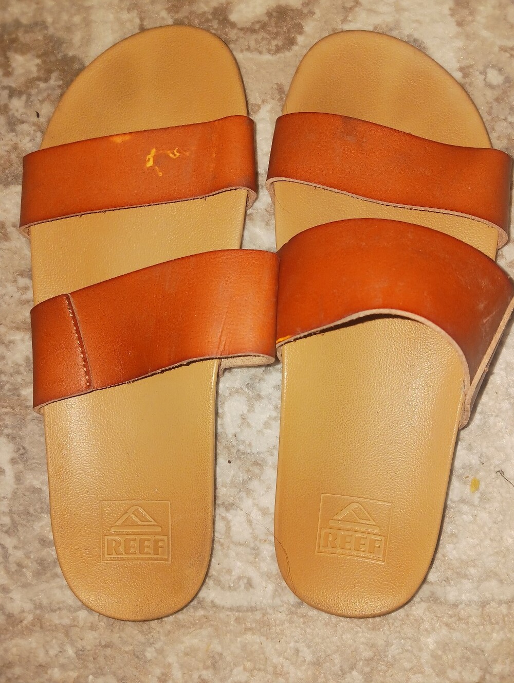 Reef Double-Band Slide Sandals in Cognac Brown